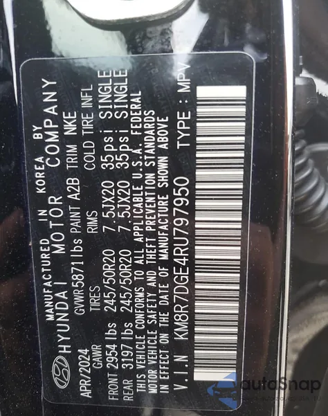 2024 Hyundai Palisade Calligraphy из США, поврежденный, VIN KM8R7DGE4RU797950